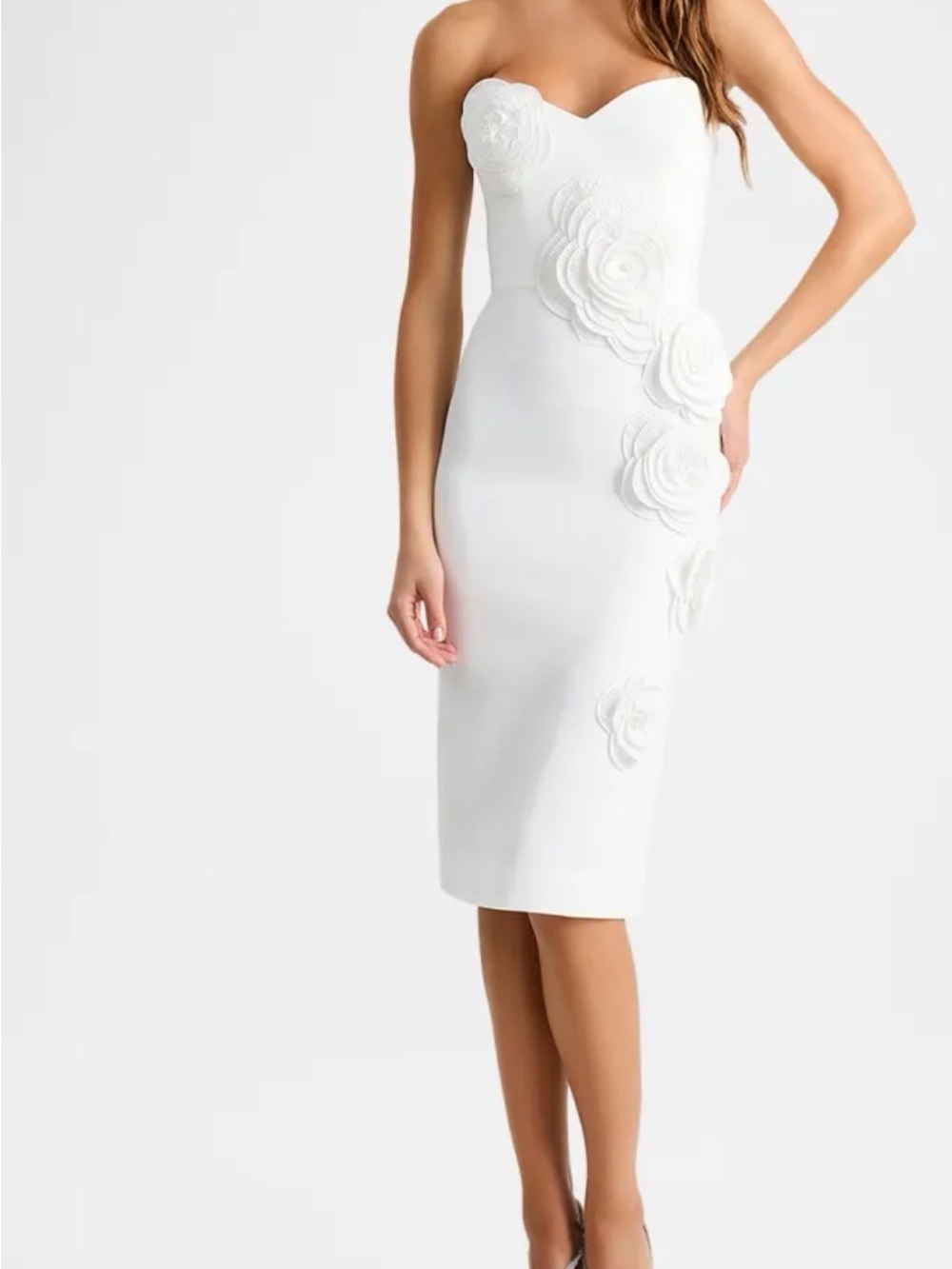 Helsi Kaia Strapless Floral Applique Midi Sheath Dress Small